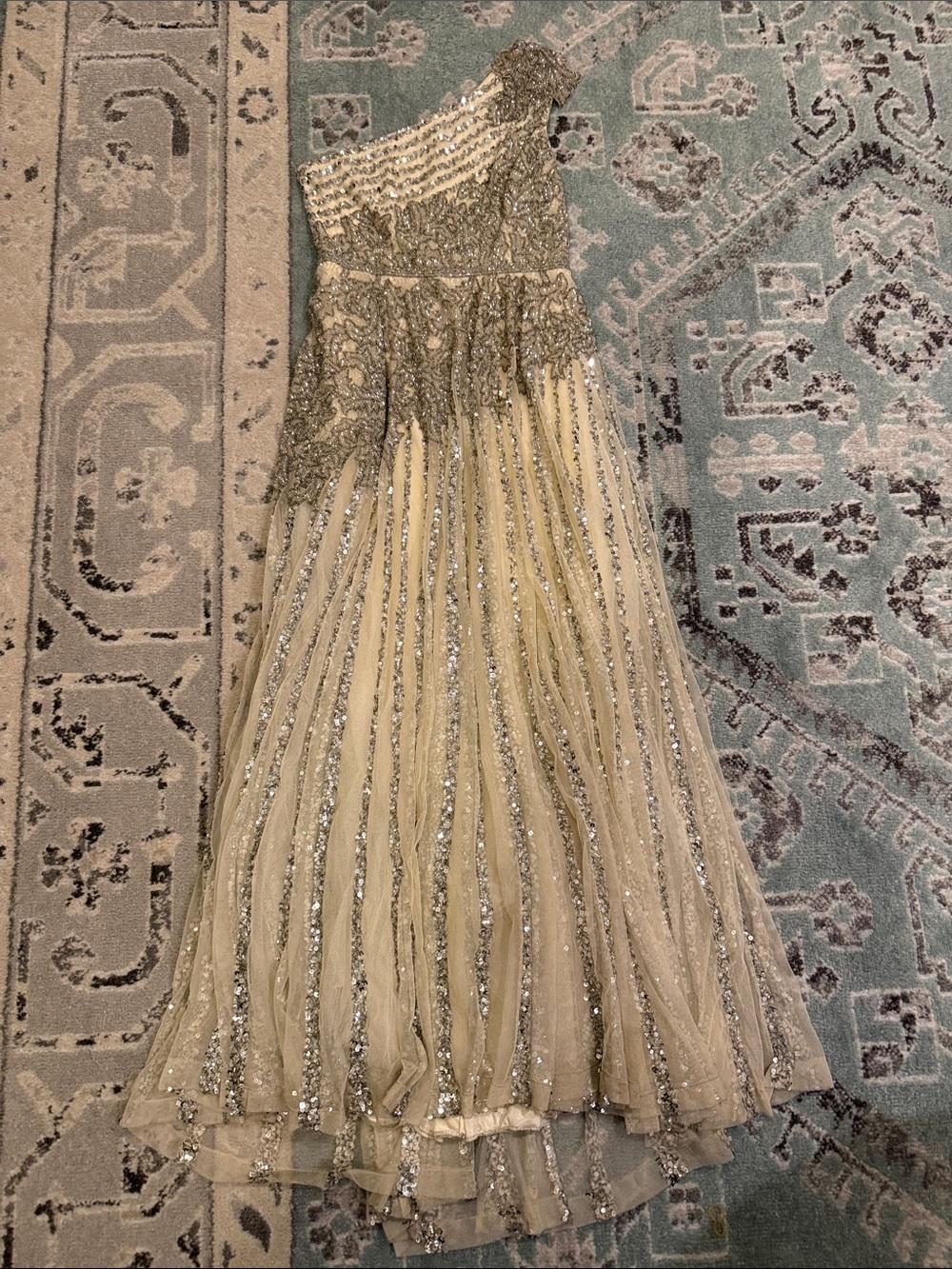 Mac Duggal Beaded One-Shoulder A-Line Gown